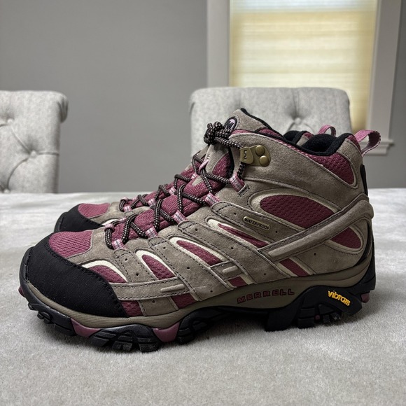Merrell Moab 2 Mid Waterproof Shoes Womens Size 12 Boulder Blush Hiking Vibram - Picture 1 of 8